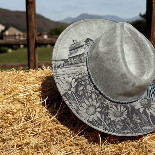 Highland Cow – Laser Engraved Highland Cow Brim Hat, Wide Brim Hat, Vegan Suede Fedora Hat, Laser Engraved, Burned Fedora