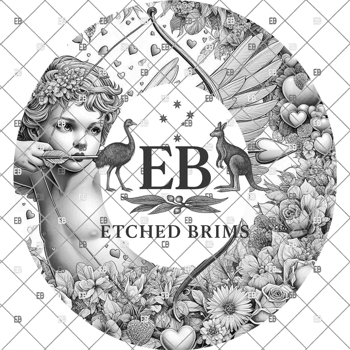 Cupid Valentine, Hat Engraving Design, Digital Download PNG, Wide Brim Laser Template Design, EB1118