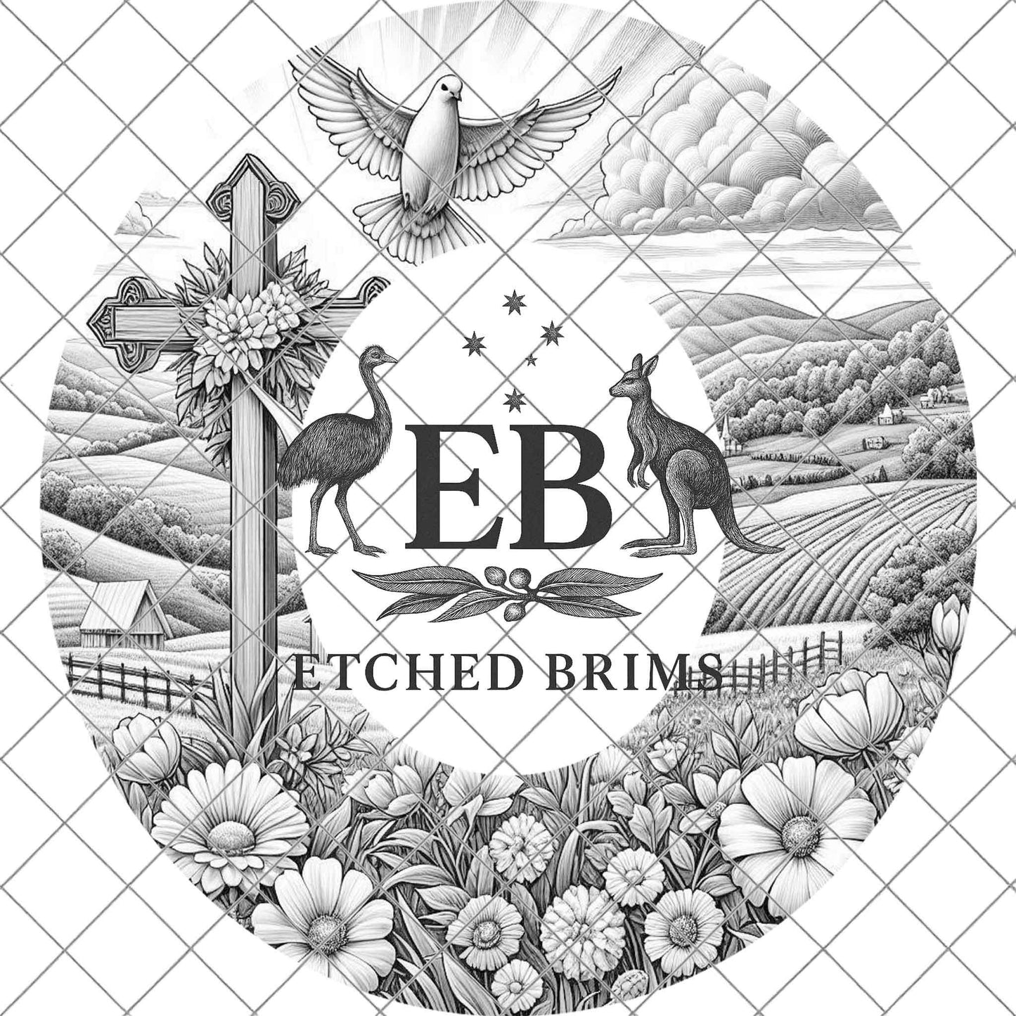 Cross and Flowers Hat Burning Design, Faith Western Laser Engraving Template, EB712