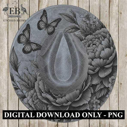 Peonies Flowers & Butterflies 6, Hat Burning Design, Hat Burning Stencil, Hat Burning Template, Hat Laser Engraving Design, Hat File EB450