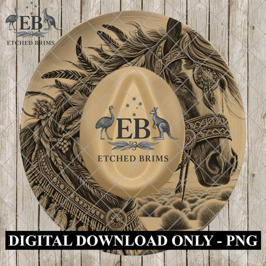 Indian Horse Laser Engraving Template, Feather Horse Hat Brim Design, Cowboy Horse Burning File for Laser Engraved Hats, EB1155