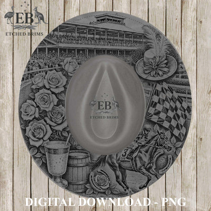 Kentucky Derby Horse Racing, Cowboy Hat Burning Design, Floral Jockey & Horse Template, PNG Digital Download for Hats, EB1240