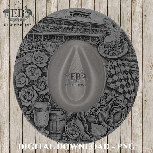 Kentucky Derby Horse Racing, Cowboy Hat Burning Design, Floral Jockey & Horse Template, PNG Digital Download for Hats, EB1240