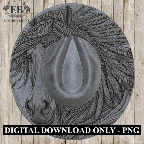 Indian Horse & Feathers 18, Laser Hat Burning Design, Digital Download PNG, Hat Burning Template, Hat Laser Engraving Design Hat File, EB104