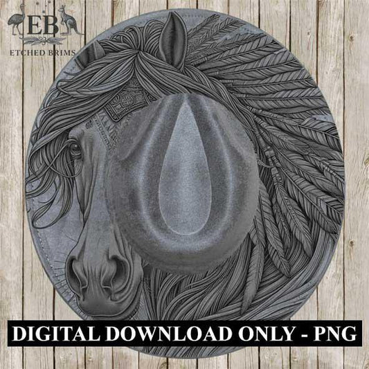 Indian Horse & Feathers 18, Laser Hat Burning Design, Digital Download PNG, Hat Burning Template, Hat Laser Engraving Design Hat File, EB104