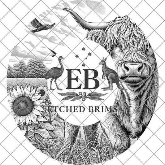 Highland Cow 11, Laser Hat Burning Design, Digital Download PNG, Hat Burning Template, Hat Laser Engraving Design, Wide Brim Hat File, EB238