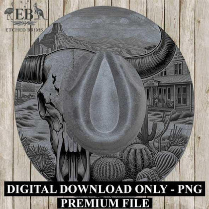 Longhorn Skull Western 4, Western Brim PNG Template, Digital Laser Burn Design for Wide Brim Faux Suede Hats, Laser Hat Burning File EB198