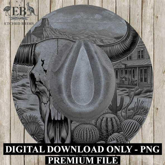 Longhorn Skull Western 4, Western Brim PNG Template, Digital Laser Burn Design for Wide Brim Faux Suede Hats, Laser Hat Burning File EB198