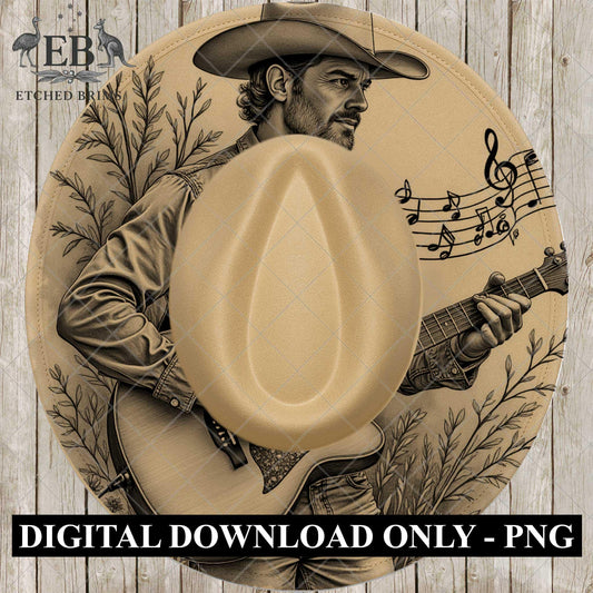 Country Music Guitar Player, Hat Burning Design, Wide Brim Hat Burning Template, Laser Hat Engraving Template, Printable Stencil, EB772