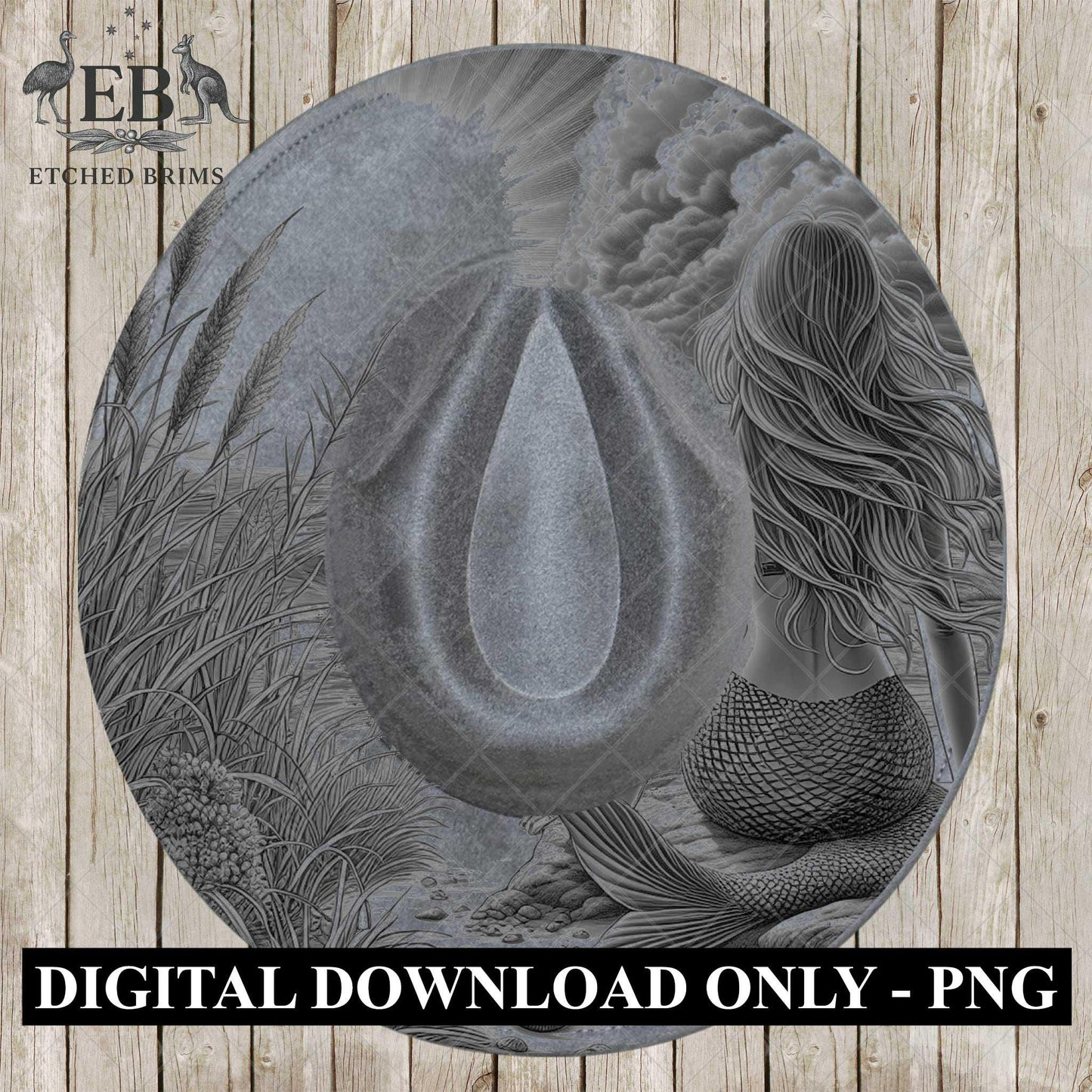 Mermaid on the Beach 11, Hat Burning Design, Digital Download PNG, Hat Burning Template, Laser Engraving Design, Wide Brim Hat File, EB658