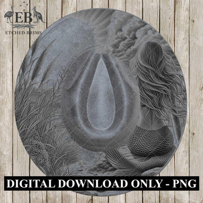 Mermaid on the Beach 11, Hat Burning Design, Digital Download PNG, Hat Burning Template, Laser Engraving Design, Wide Brim Hat File, EB658