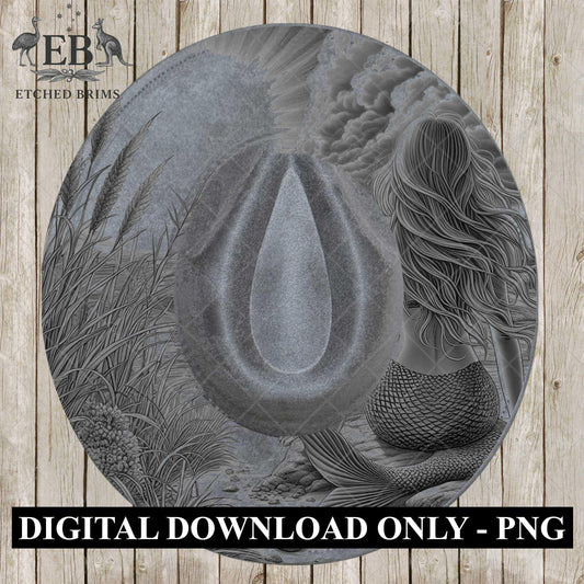 Mermaid on the Beach 11, Hat Burning Design, Digital Download PNG, Hat Burning Template, Laser Engraving Design, Wide Brim Hat File, EB658