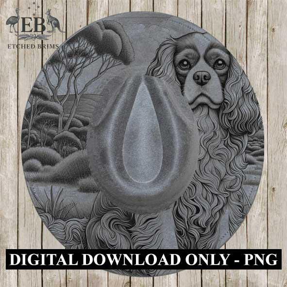 King Charles Cavalier Hat Engraving Template | PNG Brim File for Burning & Etching | Digital Dog Hat Rim Design for Laser Engravers – EB389