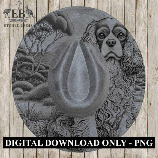 King Charles Cavalier Hat Engraving Template | PNG Brim File for Burning & Etching | Digital Dog Hat Rim Design for Laser Engravers – EB389