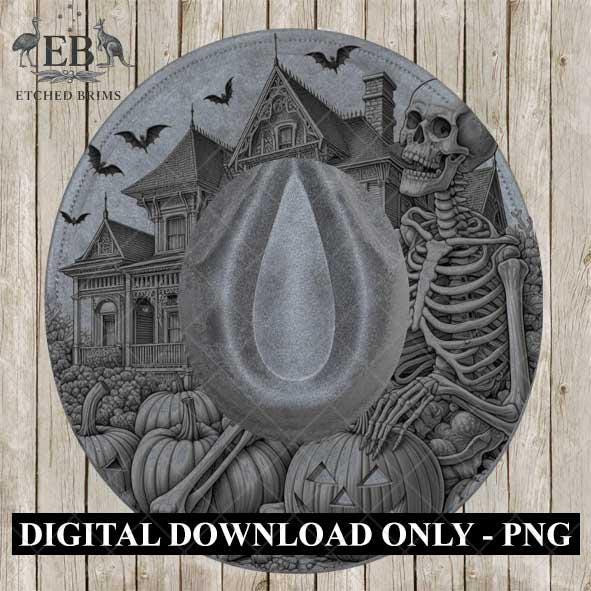 Halloween Hat Template, Skeleton Hat Burning Design, Spooky Season, PNG, Hat Burning Stencil, Hat Burning Design, Engraving Pattern, EB469