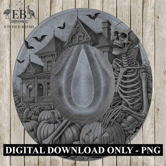 Halloween Hat Template, Skeleton Hat Burning Design, Spooky Season, PNG, Hat Burning Stencil, Hat Burning Design, Engraving Pattern, EB469
