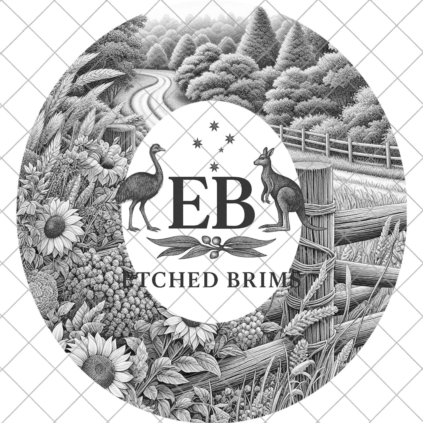 Country Road and Wildflowers, Hat Burning Design, Digital Download PNG, Wide Brim FedoraTemplate, Laser Engraving Design, EB1103