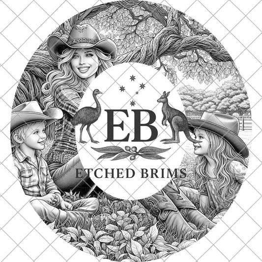 Western Family Hat Burning Design, Laser Engraving Template for Cowboy Brim EB934