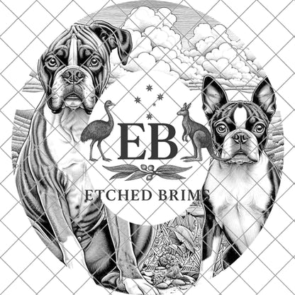 Boxer & Bosten Terrier Dogs, Hat Burning Design, PNG for Laser Burning, Wide Brim Design, Digital Download, PDF Stencil, EB599