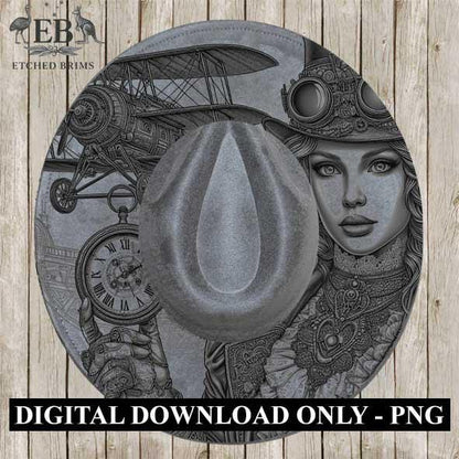 Hat Burning Design, Steampunk Girl 7, Hat Engraving Template, PNG File, Printable PDF, Laser Hat Design, Hat Burning Stencil, Western, EB364