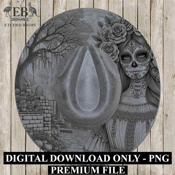Sugar Skull Hat 5 Engraving Design, Laser Brim Template, Day of the Dead, Western Hat File, Cowgirl Brim Design, Digital Download EB300
