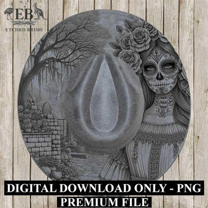 Sugar Skull Hat 5 Engraving Design, Laser Brim Template, Day of the Dead, Western Hat File, Cowgirl Brim Design, Digital Download EB300