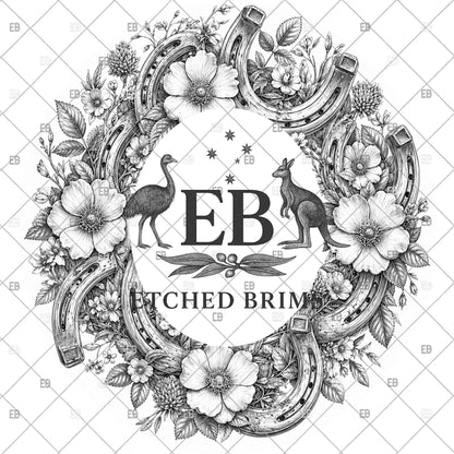 Horseshoes Hat Burning Design, Western Floral Laser Burning Template, Hat Engraving File EB1243
