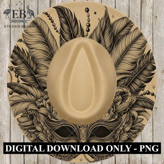 Mardi Gras Festival Mask Hat Burning Design, Laser Engraving Template, Western Cowboy Hat EB981