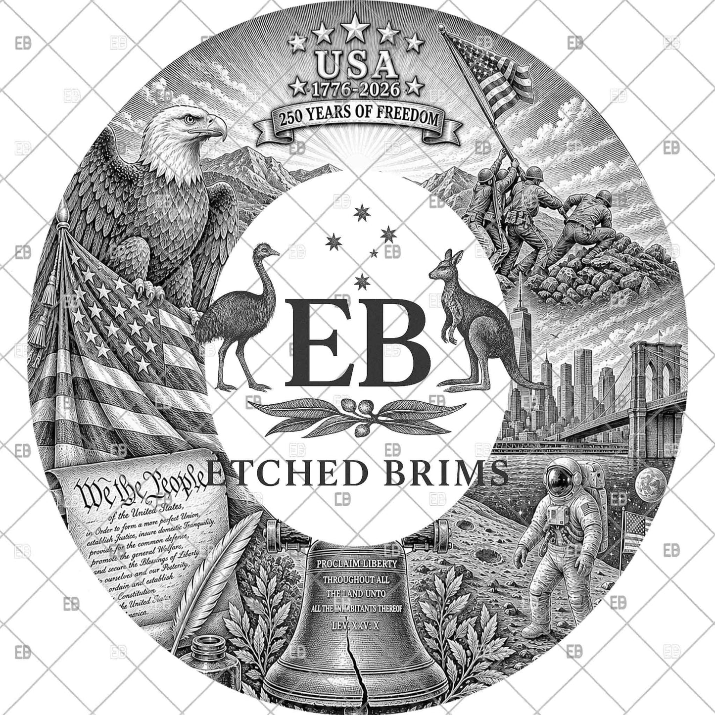 USA 250 Years Semiquincentennial Hat Burning Design, Patriotic Military Eagle Design, American Flag, PNG, Laser Hat Engraving File, EB1255