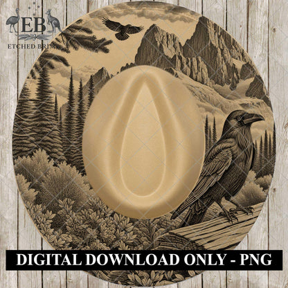 Crow Raven Mountain Wildnerness Hat Burning Design, Digital Download PNG, Hat Burning Template, Hat Laser Engraving Design, Hat File, EB899