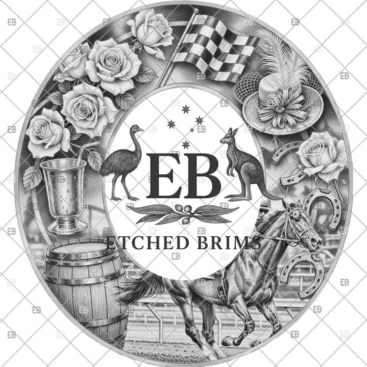 Kentucky Derby Hat Engraving Design | Horse Racing Brim Template | Western Hat Burning Template | Laser Engraving PNG PDF, EB1237