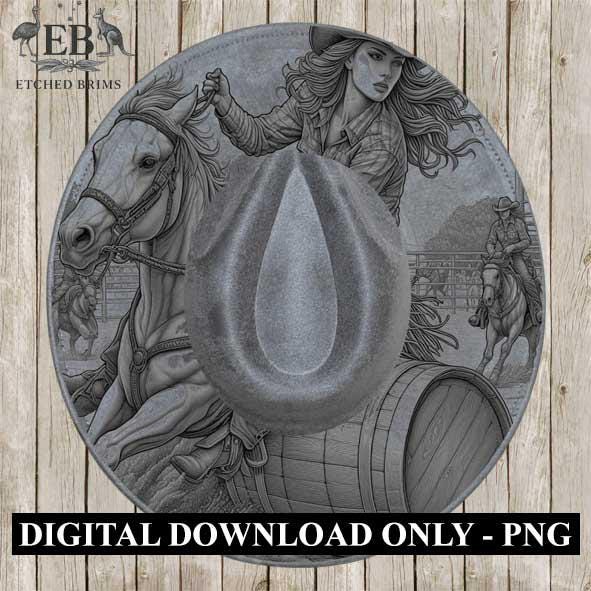 Barrel Racer 2 Rodeo, Laser Hat Burning Design, Digital Download PNG Hat Burning Template, Hat Laser Engraving Design, Rodeo Hat File EB126