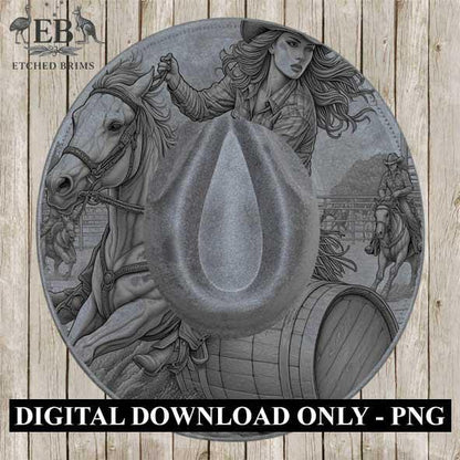 Barrel Racer 2 Rodeo, Laser Hat Burning Design, Digital Download PNG Hat Burning Template, Hat Laser Engraving Design, Rodeo Hat File EB126