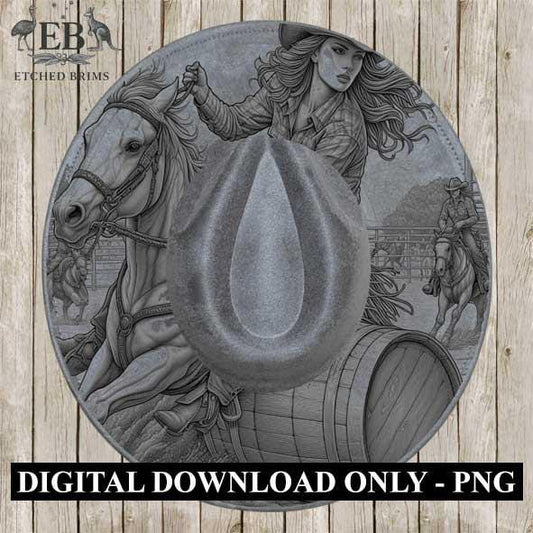 Barrel Racer 2 Rodeo, Laser Hat Burning Design, Digital Download PNG Hat Burning Template, Hat Laser Engraving Design, Rodeo Hat File EB126