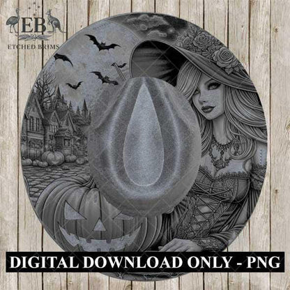 Halloween Hat Template, Witch, Pumpkin, Haunted House, Spooky Season, PNG, Hat Burning Stencil, Hat Burning Design, Engraving Pattern, EB431