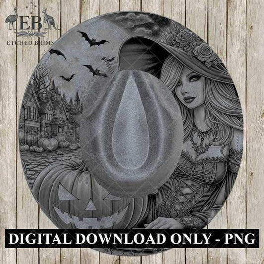 Halloween Hat Template, Witch, Pumpkin, Haunted House, Spooky Season, PNG, Hat Burning Stencil, Hat Burning Design, Engraving Pattern, EB431
