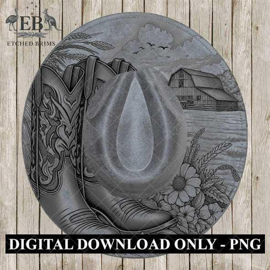 Cowgirl Boots 2 Hat Engraving, Western Brim PNG Template, Digital Laser Design Wide Brim Faux Suede Hat, Boho,Laser Hat Burning File EB443