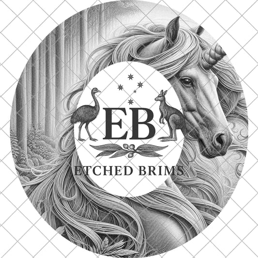 Unicorn Mystical Horse, Hat Burning Design for Wide Brim Cowboy Hats. Laser Engraving and PDF Burning Stencil for Hand Burning, EB917