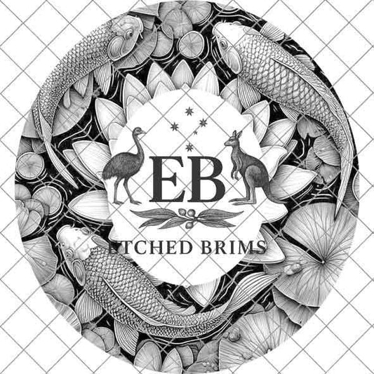 Koi Fish & Waterlillies 3, Hat File, Hat Burning Design, Digital Download PNG, PDF, Hat Burning Template, Hat Laser Engraving Design, EB485
