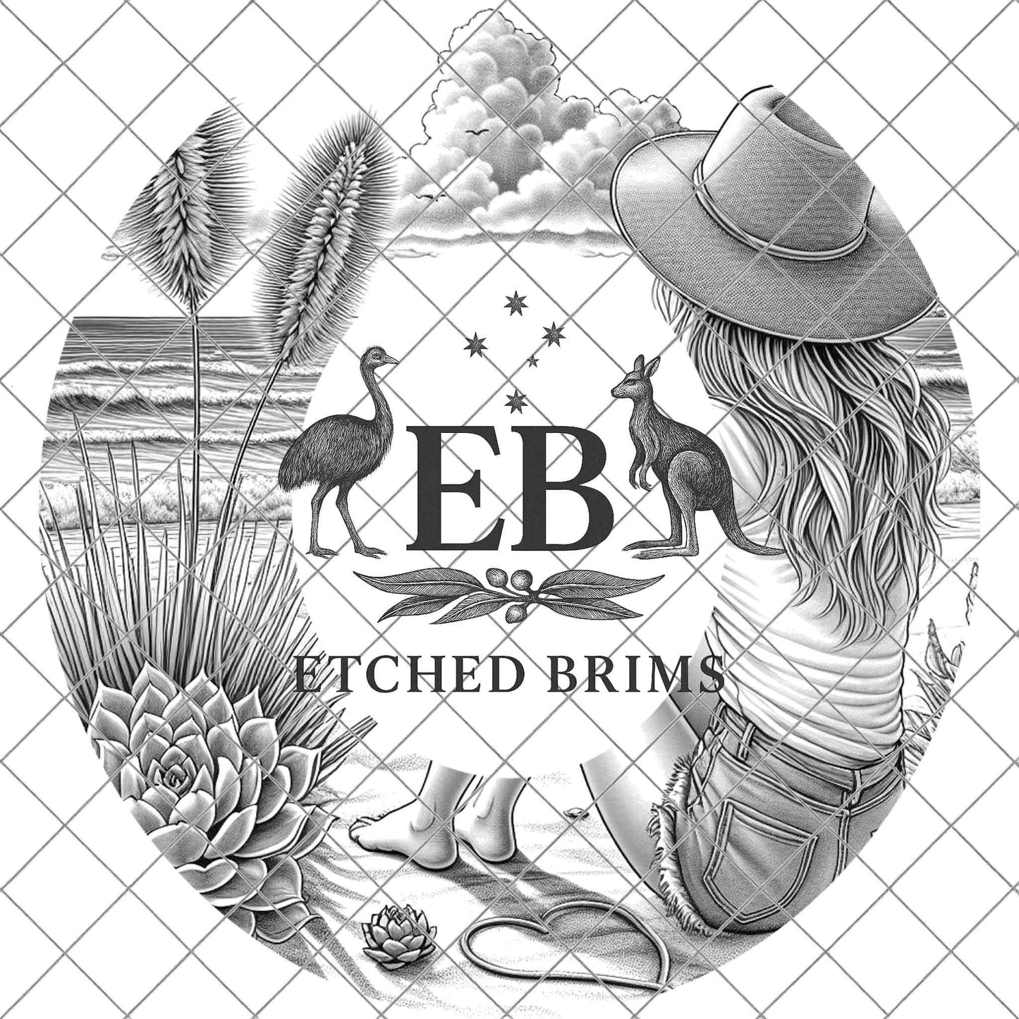 Coastal Beach Cowgirl 2, Hat Burning Design, Digital Download PNG, Hand Burning Template, Hat Laser Engraving Design, Wide Brim Hat, EB597