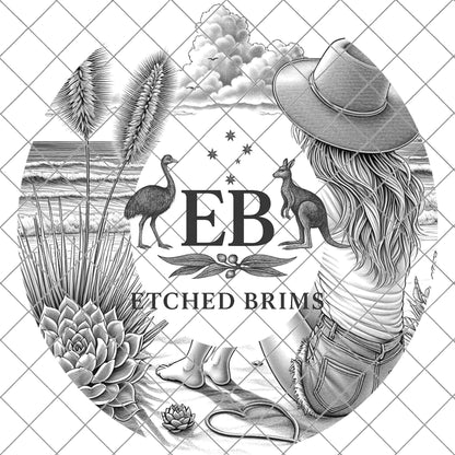 Coastal Beach Cowgirl 2, Hat Burning Design, Digital Download PNG, Hand Burning Template, Hat Laser Engraving Design, Wide Brim Hat, EB597