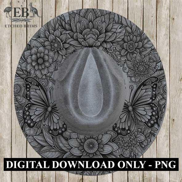 Butterflies Flowers 6 Hat File, Laser Hat Burning Design, Digital Download, Hat Burning Template, Hat Laser Engraving Design, Hat File EB281