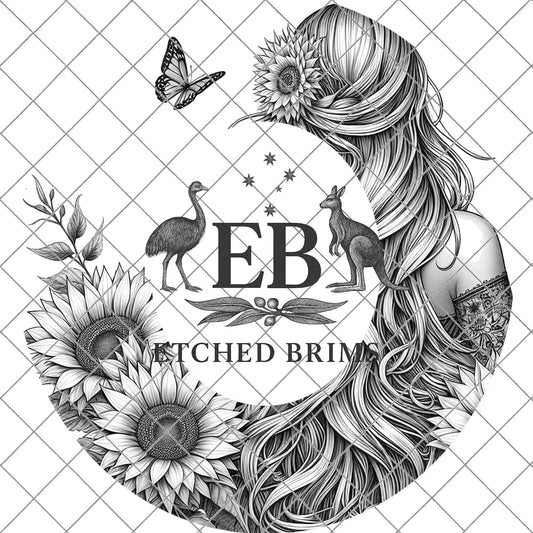 Girl and Sunflowers 2 Hat Burning Design, Digital Download PDF & PDF Hand Burning, Wide Brim Hat, Printable Hat Stencil, EB623