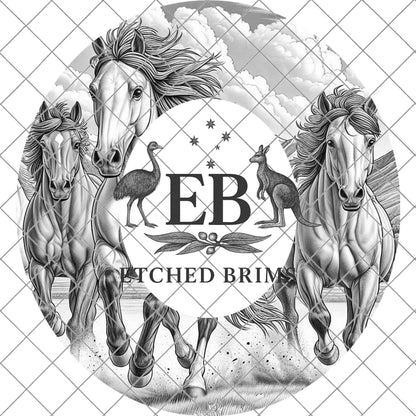 Youth Child Hat Burning Design, Running Horses, Hat Burning Template, Cowboy Hat, Laser Engraving, Wide Brim Hat Design EBY717