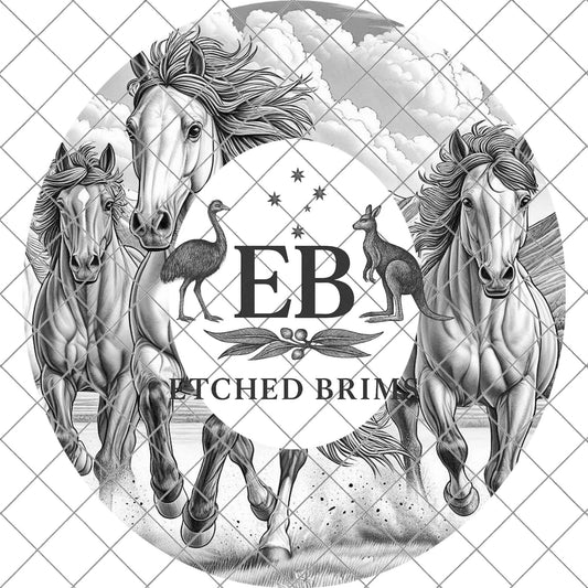 Youth Child Hat Burning Design, Running Horses, Hat Burning Template, Cowboy Hat, Laser Engraving, Wide Brim Hat Design EBY717