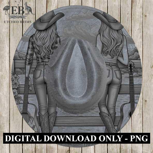 Cowgirl Guitar 12, Laser Hat Burning Design, Digital Download PNG, Hat Burning Template, Hat Laser Engraving Design Wide Brim Hat File EB115