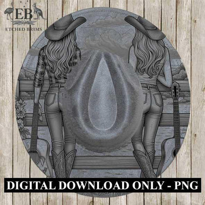 Cowgirl Guitar 12, Laser Hat Burning Design, Digital Download PNG, Hat Burning Template, Hat Laser Engraving Design Wide Brim Hat File EB115