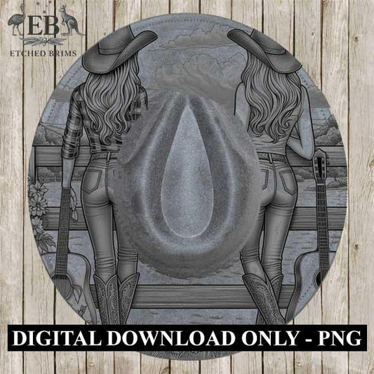 Cowgirl Guitar 12, Laser Hat Burning Design, Digital Download PNG, Hat Burning Template, Hat Laser Engraving Design Wide Brim Hat File EB115