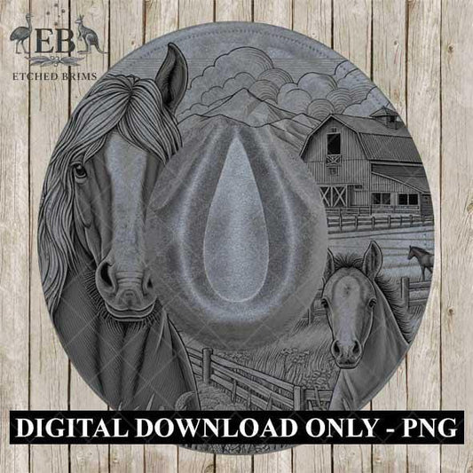 Hat Burning Design, Horse & Foal 2, Farm Design, Hat Burning Template, Cowgirl Hat, Hat Burning Stencil, Wide Brim Hat Design, EB441