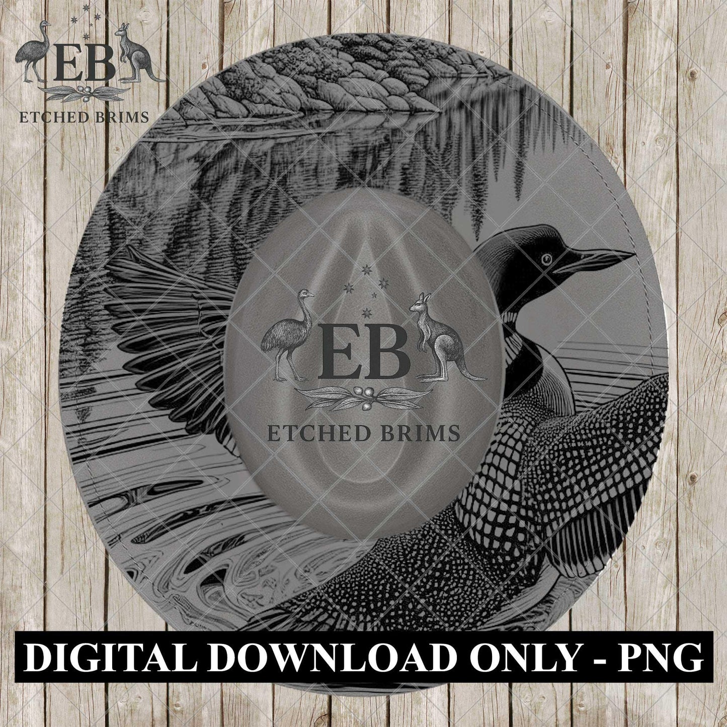 Loon Bird Water Scene Laser Engraving Template, Wildlife Hat Brim Design File, Burning Stencil PNG Engraving Pattern, EB1210
